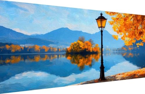 Malen Nach Zahlen Erwachsene StraßEnlaternen Malen Nach Zahlen See Paint by Numbers, DIY Kreatives für Erwachsene ölgemälde Set Basteln Erwachsene Kunst, Home Haus Deko 60x120cm Mit Rahmen 3-FR85 von Generisch