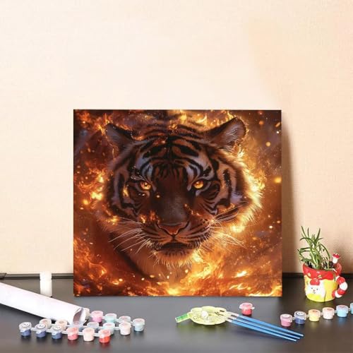 Malen Nach Zahlen Erwachsene Tiger Malen Nach Zahlen Flamme Paint by Numbers Adults DIY Set Erwachsene, Handgemalt Leinwand ölgemälde Kunst mit Zubehör für Home Haus Deko 80x80cm Ohne Rahmen I-3290 von Generisch