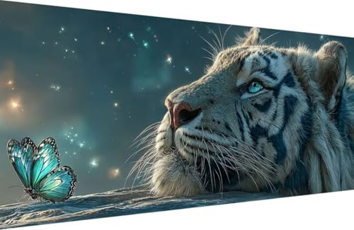Malen Nach Zahlen Erwachsene Tiger Malen Nach Zahlen Schmetterling Paint by Numbers, DIY Kreatives für Erwachsene ölgemälde Set Basteln Erwachsene Kunst, Home Haus Deko 60x120cm Mit Rahmen 6-7K53 von Generisch