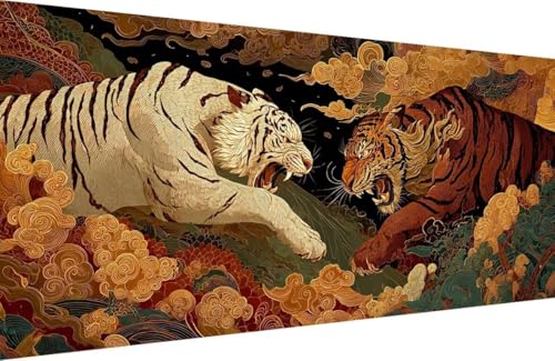 Malen Nach Zahlen Erwachsene Tiger Malen Nach Zahlen Tier Paint by Numbers, DIY Kreatives für Erwachsene ölgemälde Set mit Zubehör Basteln Erwachsene Kunst, Home Haus Deko 30x60cm Mit Rahmen 1-2H33 von Generisch