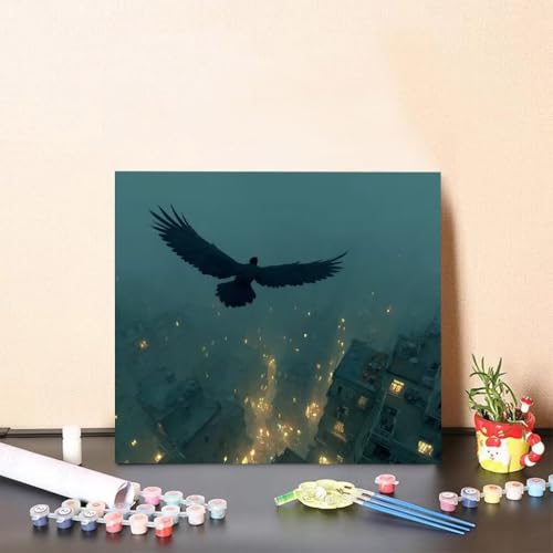 Malen Nach Zahlen Erwachsene Vogel Malen Nach Zahlen Stadt Paint by Numbers Adults DIY Set Erwachsene, Handgemalt Leinwand ölgemälde Kunst mit Zubehör für Home Haus Deko 40x40cm Ohne Rahmen Y-95U4 von Generisch