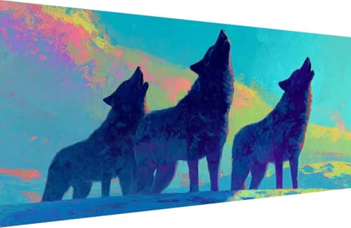 Malen Nach Zahlen Erwachsene Wolf Malen Nach Zahlen Tier Paint by Numbers, DIY Kreatives für Erwachsene ölgemälde Set mit Zubehör Basteln Erwachsene Kunst, Home Haus Deko 40x80cm Mit Rahmen D-9837 von Generisch