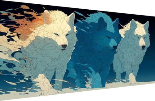 Malen Nach Zahlen Erwachsene Wolf Malen Nach Zahlen Tier Paint by Numbers, DIY Kreatives für Erwachsene ölgemälde Set mit Zubehör Basteln Erwachsene Kunst, Home Haus Deko 40x80cm Mit Rahmen R-3743 von Generisch