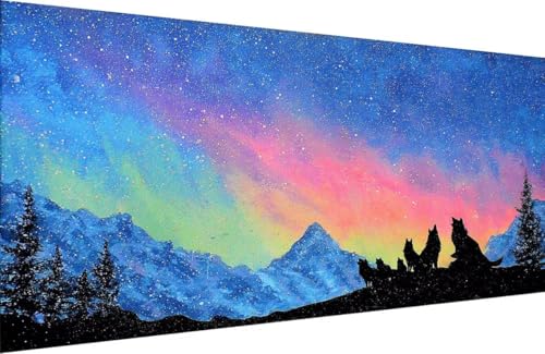 Malen Nach Zahlen Erwachsene Wolf Malen Nach Zahlen Tier Paint by Numbers, DIY Kreatives für Erwachsene ölgemälde Set mit Zubehör Basteln Erwachsene Kunst, Home Haus Deko 70x140cm Mit Rahmen 2-X934 von Generisch