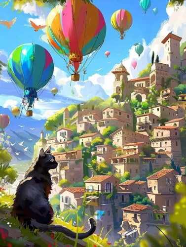 Malen Nach Zahlen Heißluftballon Malen Nach Zahlen Erwachsene set Stadt Basteln Erwachsene Paint by Numbers DIY Leinwand ölgemälde Mit Pinseln und Acrylfarbe für Home Decor 30x40cm Mit Rahmen L-I3W9 von Generisch