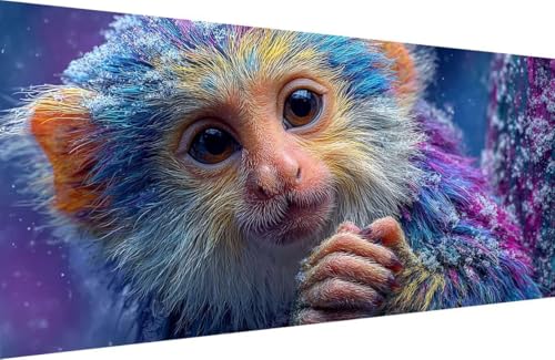 Malen Nach Zahlen Kinder Affe Malen Nach Zahlen für Erwachsene Tier Paint by Number Adult, DIY Handgemalt Leinwand ölgemälde Hobby Erwachsene Set mit Zubehör, Geschenke 30x60cm Mit Rahmen 2-3E60 von Generisch