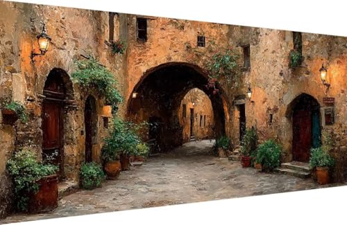 Malen Nach Zahlen Kinder Architektur Malen Nach Zahlen für Erwachsene Anlage Paint by Number Adult, Retro DIY Handgemalt Leinwand ölgemälde Hobby Erwachsene Set, Geschenke 50x100cm Mit Rahmen K-8489 von Generisch