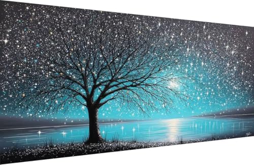 Malen Nach Zahlen Kinder Baum Malen Nach Zahlen für Erwachsene Sternenhimmel Paint by Number Adult, DIY Handgemalt Leinwand ölgemälde Hobby Erwachsene mit Zubehör, Geschenke 40x80cm Mit Rahmen 1-1P96 von Generisch