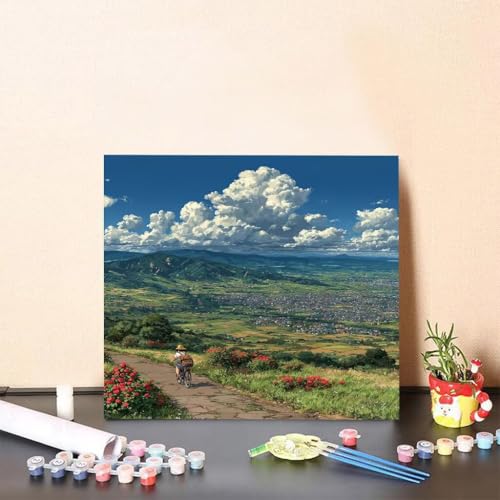 Malen Nach Zahlen Kinder Blume DIY Malen Nach Zahlen Stadt Kreatives für Erwachsene Kunst Paint by Number Adult, DIY Handgemalt Leinwand ölgemälde mit Zubehör, Geschenke 80x80cm Ohne Rahmen 7-290Z von Generisch