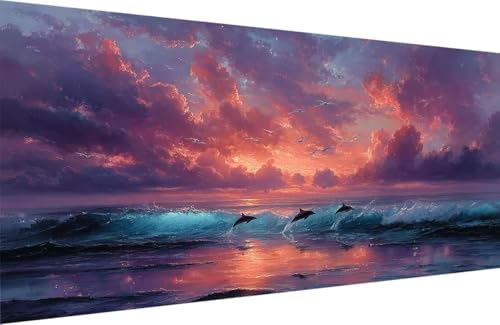 Malen Nach Zahlen Kinder Delphin Malen Nach Zahlen für Erwachsene Tier Paint by Number Adult, DIY Handgemalt Leinwand ölgemälde Hobby Erwachsene Set mit Zubehör, Geschenke 30x60cm Mit Rahmen 6-V579 von Generisch