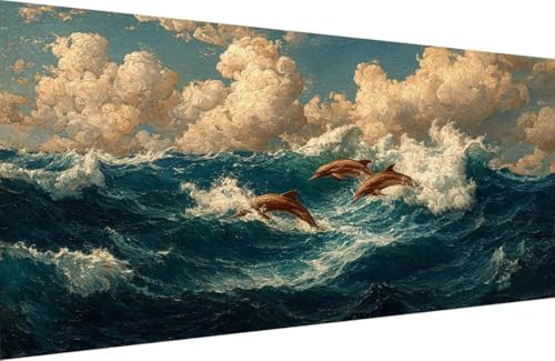 Malen Nach Zahlen Kinder Delphin Malen Nach Zahlen für Erwachsene Tier Paint by Number Adult, DIY Handgemalt Leinwand ölgemälde Hobby Erwachsene Set mit Zubehör, Geschenke 30x60cm Mit Rahmen K-7961 von Generisch