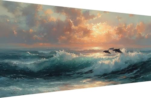 Malen Nach Zahlen Kinder Delphin Malen Nach Zahlen für Erwachsene Tier Paint by Number Adult, DIY Handgemalt Leinwand ölgemälde Hobby Erwachsene Set mit Zubehör, Geschenke 40x80cm Mit Rahmen 4-7074 von Generisch