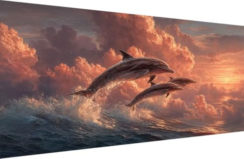 Malen Nach Zahlen Kinder Delphin Malen Nach Zahlen für Erwachsene Tier Paint by Number Adult, DIY Handgemalt Leinwand ölgemälde Hobby Erwachsene Set mit Zubehör, Geschenke 40x80cm Mit Rahmen X-5Y68 von Generisch