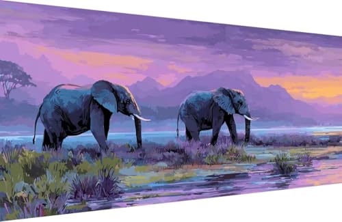 Malen Nach Zahlen Kinder Elefant Malen Nach Zahlen für Erwachsene Tier Paint by Number Adult, DIY Handgemalt Leinwand ölgemälde Hobby Erwachsene Set mit Zubehör, Geschenke 30x60cm Mit Rahmen I-CO79 von Generisch
