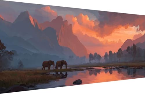 Malen Nach Zahlen Kinder Elefant Malen Nach Zahlen für Erwachsene Tier Paint by Number Adult, DIY Handgemalt Leinwand ölgemälde Hobby Erwachsene Set mit Zubehör, Geschenke 40x80cm Mit Rahmen C-8U92 von Generisch