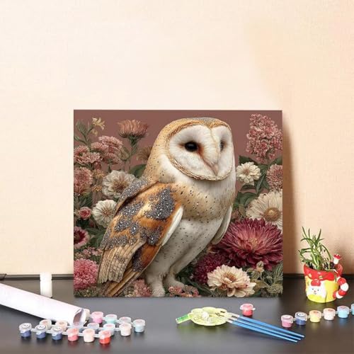 Malen Nach Zahlen Kinder Eule DIY Malen Nach Zahlen Blume Kreatives für Erwachsene Kunst Paint by Number Adult, DIY Handgemalt Leinwand ölgemälde mit Zubehör, Geschenke 50x50cm Ohne Rahmen 6-459B von Generisch