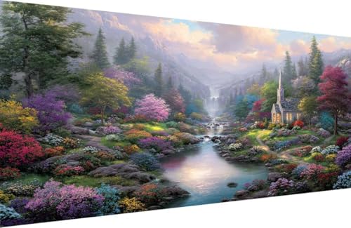 Malen Nach Zahlen Kinder Fluss Malen Nach Zahlen für Erwachsene Baum Paint by Number Adult, DIY Handgemalt Leinwand ölgemälde Hobby Erwachsene Set mit Zubehör, Geschenke 30x60cm Mit Rahmen 6-9246 von Generisch
