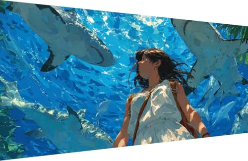 Malen Nach Zahlen Kinder Frau Malen Nach Zahlen für Erwachsene Hai Paint by Number Adult, Retro DIY Handgemalt Leinwand ölgemälde Hobby Erwachsene Set mit Zubehör, Geschenke 40x80cm Mit Rahmen B-D582 von Generisch