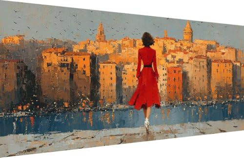 Malen Nach Zahlen Kinder Frau Malen Nach Zahlen für Erwachsene Stadt Paint by Number Adult, DIY Handgemalt Leinwand ölgemälde Hobby Erwachsene Set mit Zubehör, Geschenke 70x140cm Mit Rahmen G-GI81 von Generisch