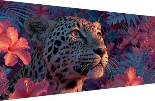 Malen Nach Zahlen Kinder Leopard Malen Nach Zahlen für Erwachsene Blume Paint by Number Adult, DIY Handgemalt Leinwand ölgemälde Hobby Erwachsene Set mit Zubehör, Geschenke 60x120cm Mit Rahmen Y-9134 von Generisch