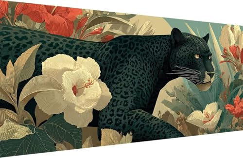 Malen Nach Zahlen Kinder Leopard Malen Nach Zahlen für Erwachsene Blume Paint by Number Adult, DIY Handgemalt Leinwand ölgemälde Hobby Erwachsene Set mit Zubehör, Geschenke 70x140cm Mit Rahmen E-AD98 von Generisch
