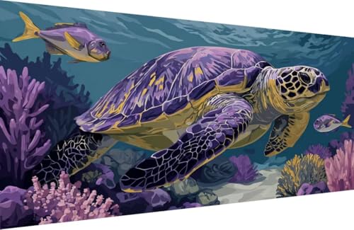 Malen Nach Zahlen Kinder MeeresschildkröTen Malen Nach Zahlen für Erwachsene Koralle Paint by Number Adult, DIY Handgemalt Leinwand ölgemälde Hobby Erwachsene Set, Geschenke 40x80cm Mit Rahmen M-3Y44 von Generisch