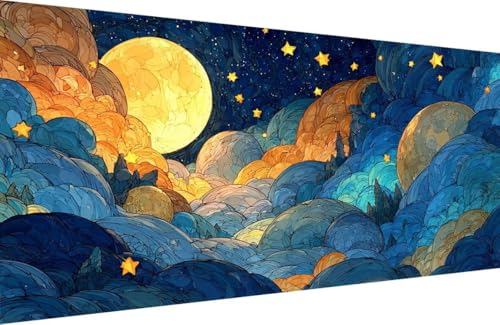 Malen Nach Zahlen Kinder Mond Malen Nach Zahlen für Erwachsene Stern Paint by Number Adult, DIY Handgemalt Leinwand ölgemälde Hobby Erwachsene Set mit Zubehör, Geschenke 40x80cm Mit Rahmen 5-MO39 von Generisch
