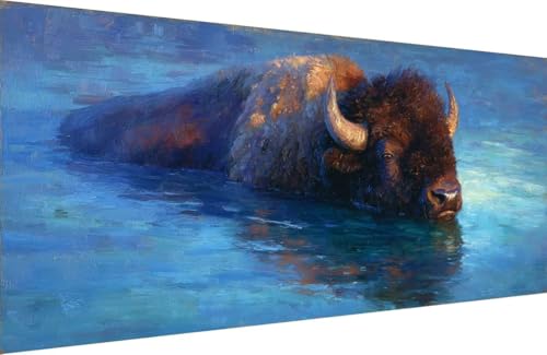 Malen Nach Zahlen Kinder Ochse Malen Nach Zahlen für Erwachsene Tier Paint by Number Adult, DIY Handgemalt Leinwand ölgemälde Hobby Erwachsene Set mit Zubehör, Geschenke 80x160cm Mit Rahmen L-9164 von Generisch