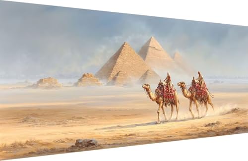Malen Nach Zahlen Kinder Pyramide Malen Nach Zahlen für Erwachsene Kamel Paint by Number Adult, DIY Handgemalt Leinwand ölgemälde Hobby Erwachsene Set mit Zubehör, Geschenke 40x80cm Mit Rahmen D-8226 von Generisch