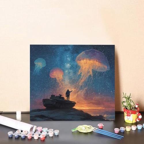 Malen Nach Zahlen Kinder Qualle DIY Malen Nach Zahlen gepanzerte Fahrzeuge Kreatives für Erwachsene Kunst Paint by Number Adult, DIY Handgemalt ölgemälde mit Zubehör, Deko 80x80cm Ohne Rahmen 2-87PG von Generisch
