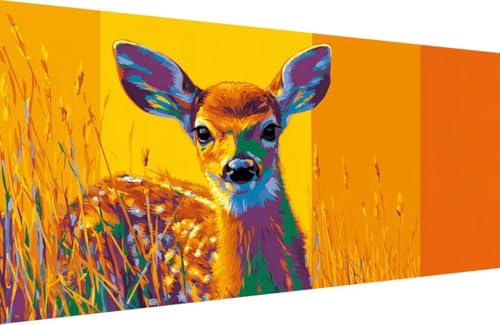 Malen Nach Zahlen Kinder Reh Malen Nach Zahlen für Erwachsene Tier Paint by Number Adult, Retro DIY Handgemalt Leinwand ölgemälde Hobby Erwachsene Set mit Zubehör, Geschenke 40x80cm Mit Rahmen 4-UX38 von Generisch