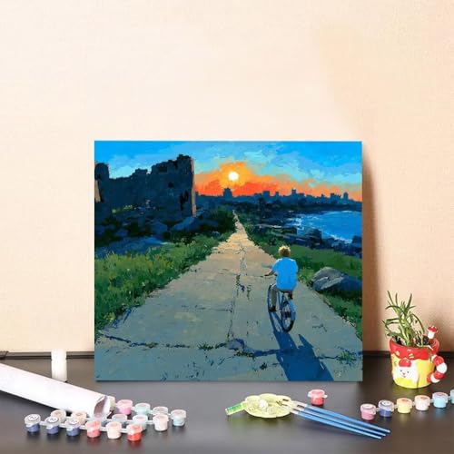 Malen Nach Zahlen Kinder Sonnenuntergang DIY Malen Nach Zahlen Auto Kreatives für Erwachsene Kunst Paint by Number Adult, DIY Handgemalt ölgemälde mit Zubehör, Geschenke 80x80cm Ohne Rahmen M-192O von Generisch