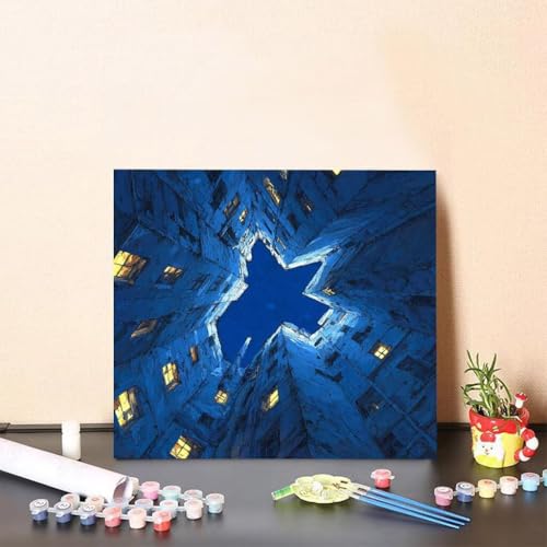 Malen Nach Zahlen Kinder Stadt DIY Malen Nach Zahlen Gebäude Kreatives für Erwachsene Kunst Paint by Number Adult, DIY Handgemalt Leinwand ölgemälde mit Zubehör, Geschenke 40x40cm Ohne Rahmen 6-14H4 von Generisch