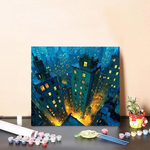 Malen Nach Zahlen Kinder Stadt DIY Malen Nach Zahlen Licht Kreatives für Erwachsene Kunst Paint by Number Adult, DIY Handgemalt Leinwand ölgemälde mit Zubehör, Geschenke 50x50cm Ohne Rahmen U-19IN von Generisch