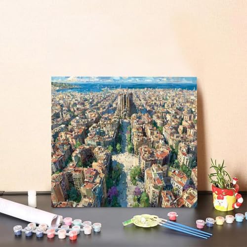 Malen Nach Zahlen Kinder Stadt DIY Malen Nach Zahlen Sea Kreatives für Erwachsene Kunst Paint by Number Adult, DIY Handgemalt Leinwand ölgemälde mit Zubehör, Geschenke 40x40cm Ohne Rahmen 7-94OG von Generisch