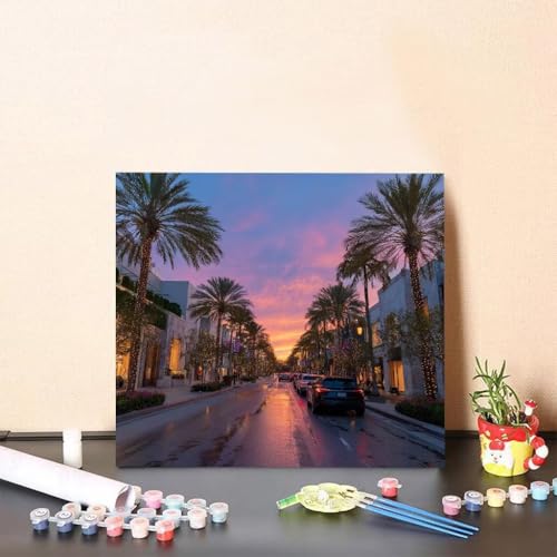Malen Nach Zahlen Kinder Stadt DIY Malen Nach Zahlen Straße Kreatives für Erwachsene Kunst Paint by Number Adult, DIY Handgemalt Leinwand ölgemälde mit Zubehör, Geschenke 40x40cm Ohne Rahmen L-22N6 von Generisch