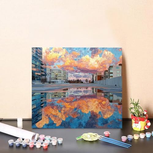 Malen Nach Zahlen Kinder Stadt DIY Malen Nach Zahlen Wolke Kreatives für Erwachsene Kunst Paint by Number Adult, DIY Handgemalt Leinwand ölgemälde mit Zubehör, Geschenke 50x50cm Ohne Rahmen G-7954 von Generisch