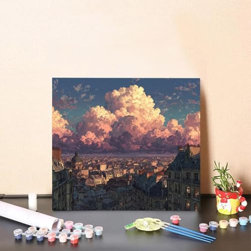 Malen Nach Zahlen Kinder Stadt DIY Malen Nach Zahlen Wolke Kreatives für Erwachsene Kunst Paint by Number Adult, DIY Handgemalt Leinwand ölgemälde mit Zubehör, Geschenke 80x80cm Ohne Rahmen L-3316 von Generisch