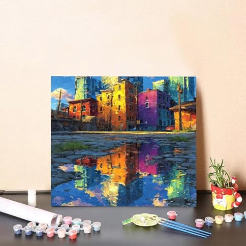 Malen Nach Zahlen Kinder Stadt DIY Malen Nach Zahlen modern Kreatives für Erwachsene Kunst Paint by Number Adult, DIY Handgemalt Leinwand ölgemälde mit Zubehör, Geschenke 80x80cm Ohne Rahmen 0-35OS von Generisch