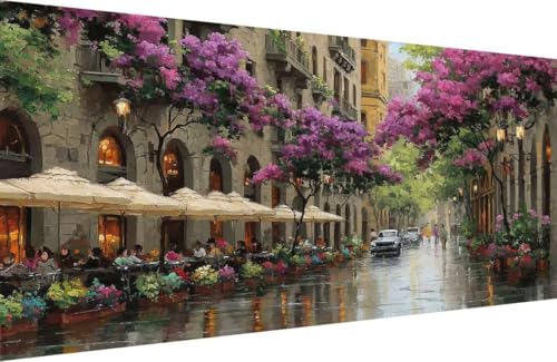 Malen Nach Zahlen Kinder Stadt Malen Nach Zahlen für Erwachsene Baum Paint by Number Adult, DIY Handgemalt Leinwand ölgemälde Hobby Erwachsene Set mit Zubehör, Geschenke 30x60cm Mit Rahmen 2-W631 von Generisch