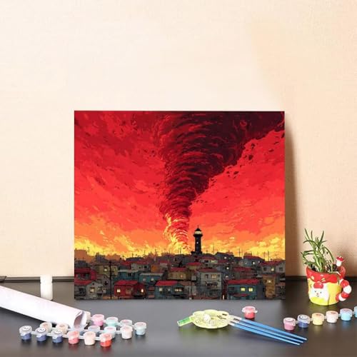 Malen Nach Zahlen Kinder Sturm DIY Malen Nach Zahlen Stadt Kreatives für Erwachsene Kunst Paint by Number Adult, DIY Handgemalt Leinwand ölgemälde mit Zubehör, Geschenke 50x50cm Ohne Rahmen 5-35ZM von Generisch