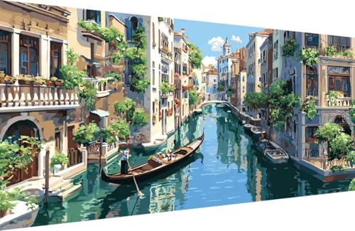 Malen Nach Zahlen Kinder Venedig Malen Nach Zahlen für Erwachsene Stadt Paint by Number Adult, DIY Handgemalt Leinwand ölgemälde Hobby Erwachsene Set mit Zubehör, Geschenke 80x160cm Mit Rahmen 8-EB48 von Generisch