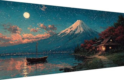 Malen Nach Zahlen Kinder Vulkan Fuji Malen Nach Zahlen für Erwachsene Boot Paint by Number Adult, DIY Handgemalt Leinwand ölgemälde Hobby Erwachsene mit Zubehör, Geschenke 60x120cm Mit Rahmen 3-9276 von Generisch