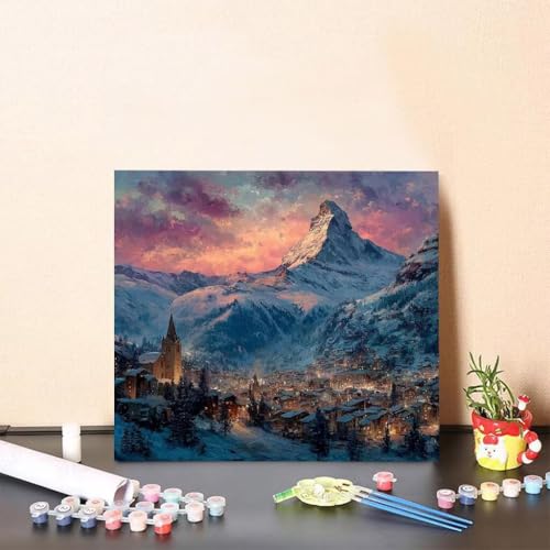 Malen Nach Zahlen Kinder Winter DIY Malen Nach Zahlen Stadt Kreatives für Erwachsene Kunst Paint by Number Adult, DIY Handgemalt Leinwand ölgemälde mit Zubehör, Geschenke 40x40cm Ohne Rahmen 3-6673 von Generisch