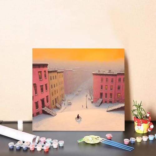 Malen Nach Zahlen Kinder Winter DIY Malen Nach Zahlen Stadt Kreatives für Erwachsene Kunst Paint by Number Adult, DIY Handgemalt Leinwand ölgemälde mit Zubehör, Geschenke 50x50cm Ohne Rahmen 9-556V von Generisch