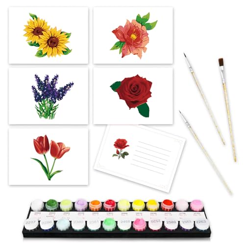Malen Nach Zahlen Postkarten Set, Malen Nach Zahlen Grußkarten,DIY Postkarten Malset mit Umschlägen,5er-Set für Geburtstage, Hochzeiten, Feste und mehr (Blumen) von Generisch