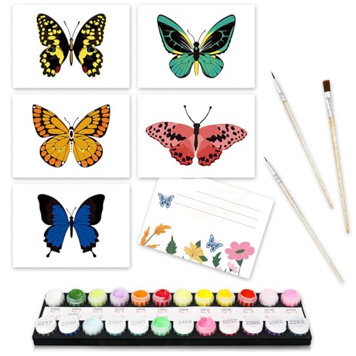 Malen Nach Zahlen Postkarten Set, Malen Nach Zahlen Grußkarten,DIY Postkarten Malset mit Umschlägen,5er-Set für Geburtstage, Hochzeiten, Feste und mehr (Schmetterling) von Generisch