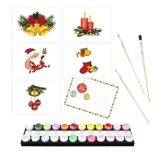 Malen Nach Zahlen Postkarten Set, Malen Nach Zahlen Grußkarten,DIY Postkarten Malset mit Umschlägen,5er-Set für Geburtstage, Hochzeiten, Feste und mehr (Weihnachtselemente (A)) von Generisch
