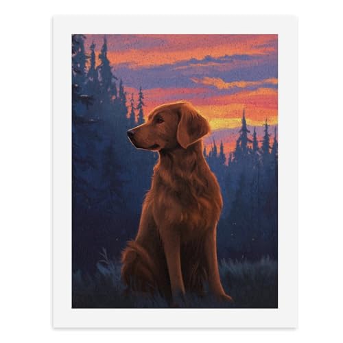 Malen nach Zahlen, Ein Golden Retriever, der bei Sonnenuntergang vor einem Wald sitzt, digitales Gemälde für Erwachsene, Kunstwerk für Wanddekoration, einzigartiger moderner abstrakter Druck Malen nach Zahlen, Ein Golden Retriever, der bei Sonnenuntergang vor einem Wald sitzt, digitales Gemälde für Erwachsene, Kunstwerk für Wanddekoration, einzigartiger moderner abstrakter Druck von Generisch