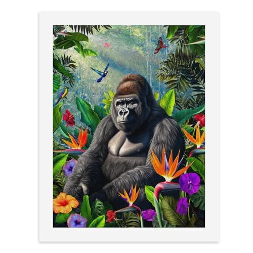 Malen nach Zahlen, Ein Gorilla, umgeben von lebendigen tropischen Blumen, digitales Gemälde für Erwachsene, Kunstwerk für Wanddekoration, einzigartiger moderner abstrakter Druck, ungerahmt 40 x 50 cm von Generisch
